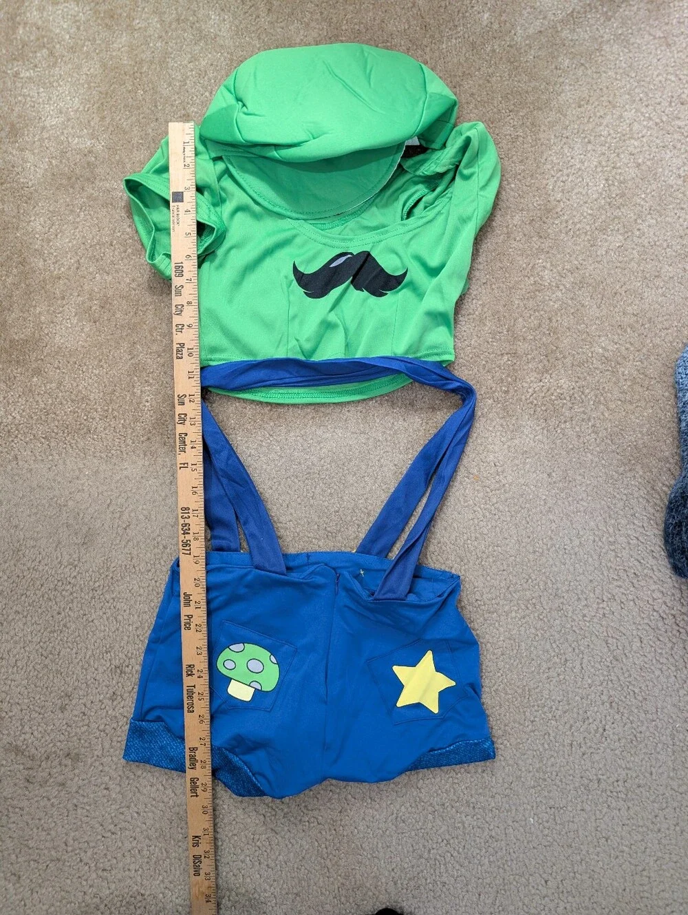 Halloween Costume Gamer Sidekick Costume Green Crop Top, Blue Shorts & Green Hat